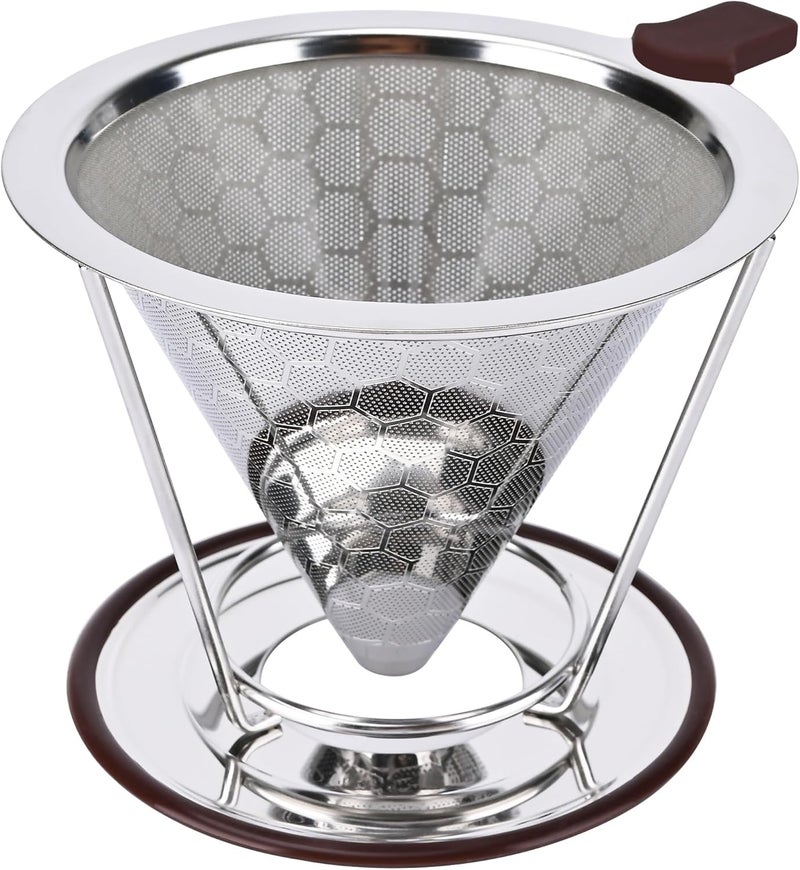 Techshare Pour Over Coffee Dripper, Pour-over Filters with 800 Mesh Steel Mesh Optimize Extraction For Rich Coffee Flavor, Stainless Steel Filter, Paperless Pour-over - Image 1